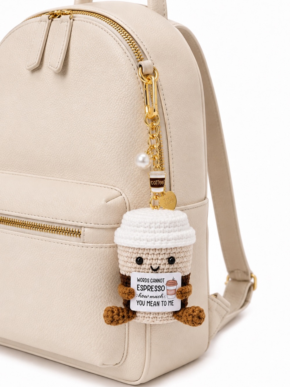 Charm Tory Toro Handmade Positive Crochet Coffee Cup Keychain ☕️👜